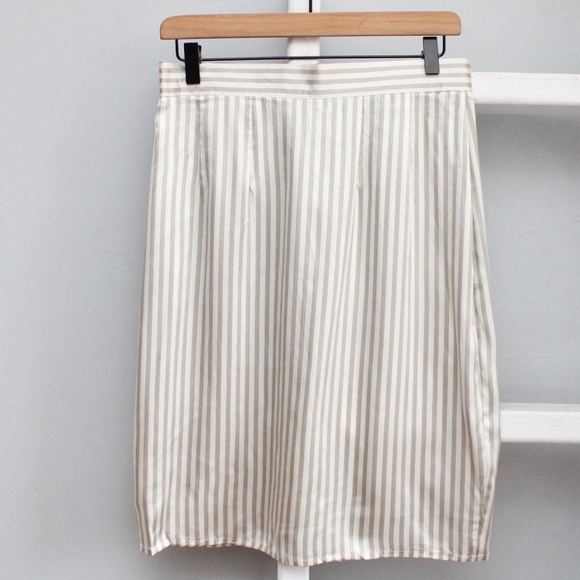Vintage 80's Handmade Cream Gray Striped Silk Pencil Skirt Size Small ​ - Picture 1 of 5